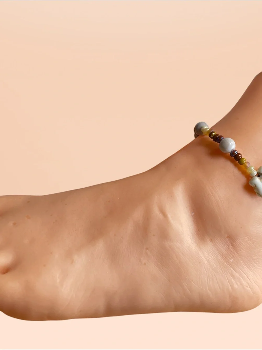 Handmade White Elephant Beaded Anklet - Multicolor Beads